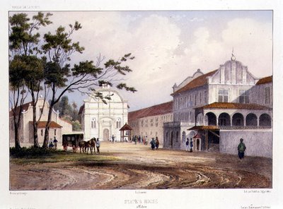 Dom państwa w Malakce , grawerowany przez Alfreda Leona Lemercier, c.1840 (ręcznie kolorowana lito) autorstwa Barthelemy (after) Lauvergne