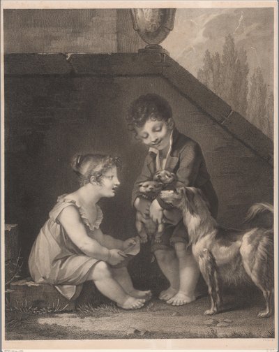 Dwoje dzieci z psami Och, les jolis petits chiens autorstwa Barthélémy Joseph Fulcran Roger