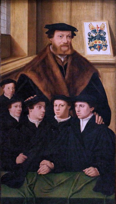French: Portrait de Philipp Von Gail, marchand de Cologne et membre du Conseil de cette ville, et ses cinq fils Philipp von Gail autorstwa Bartholomaeus Bruyn the Elder