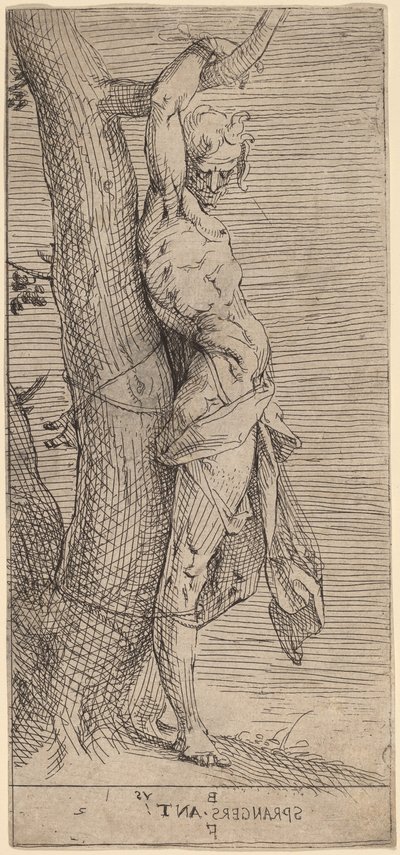 Św. Sebastian, przywiązany do drzewa autorstwa Bartholomaeus Spranger