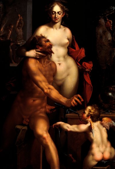 Wenus w kuźni Wulkana, Jowisza i Antiopy (malarstwo) autorstwa Bartholomaeus Spranger