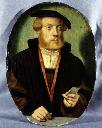 Portret młodego mężczyzny noszącego futrzaną pelerynę autorstwa Bartholomaeus the Elder Bruyn