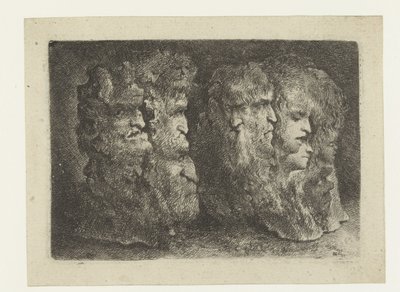 Różne głowy ludzi, zwierząt i maszkaronów autorstwa Bartholomeus Breenbergh