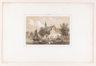 Pejzaż miejski z rzeką i kościołem autorstwa Bartholomeus Johannes van Hove