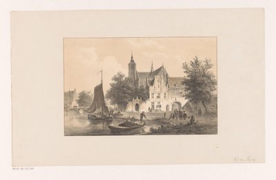 Pejzaż miejski z rzeką i kościołem autorstwa Bartholomeus Johannes van Hove