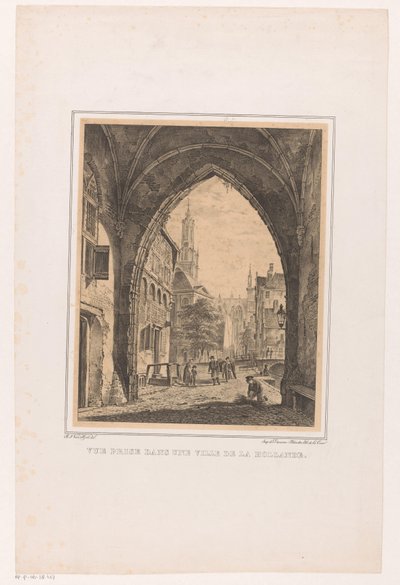 Pejzaż miejski spod bramy Vue prize dans une ville de la Hollande (tytuł na obiekcie) autorstwa Bartholomeus Johannes van Hove