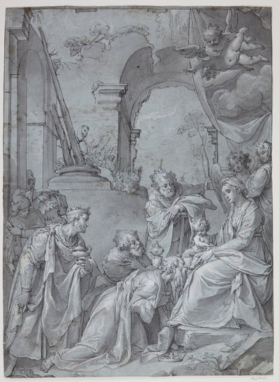 Adoracja pasterzy autorstwa Bartholomeus Spranger