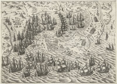 Bitwa pod Kadyksem, 1596 autorstwa Bartholomeus Willemsz. Dolendo (attributed to)