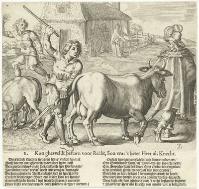Komornik zabiera krowę rolnika 2. Czy gheweldt mógłby istnieć dla Sprawiedliwości, więc lepiej Pan jako Sługa (tytuł na obiekcie) autorstwa Bartholomeus Willemsz. Dolendo