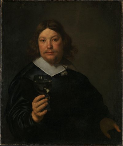 Norweski Bokmål:  Mann med rhinskvinglass Mężczyzna trzymający kieliszek wina autorstwa Bartholomeus van der Helst