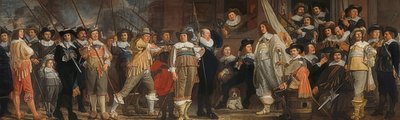 Oficerowie i inni strzelcy pod kierunkiem kpt. Roelofa Bickera i por. Jana Michielsza Blaeuwa. około 1640-43 autorstwa Bartholomeus van der Helst