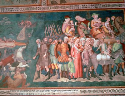 Fresk Izraelitów przekraczających Morze Czerwone, XIV w. autorstwa Bartolo di Fredi