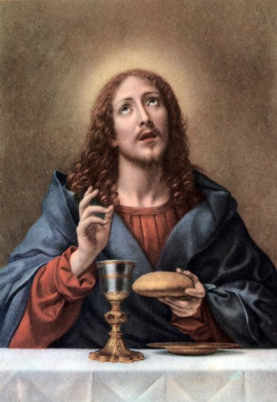 Zestaw biblijnych pocztówek edukacyjnych z lat 50-tych, wykonanych na wzór włoskich sztuk pięknych: tutaj po "Odkupicielu" Murillo. autorstwa Bartolome Esteban (after) Murillo