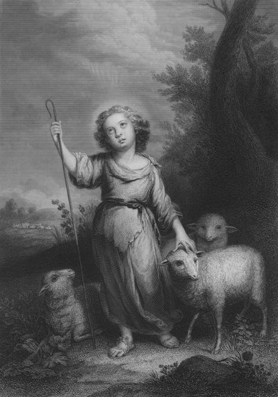 Dobry Pasterz (rycina) autorstwa Bartolome Esteban (after) Murillo
