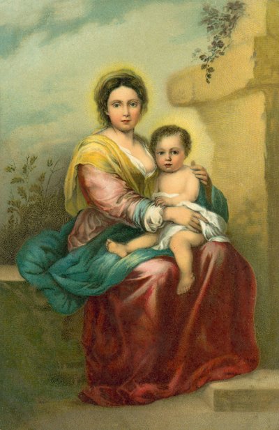 Dziewica z Dzieciątkiem (chromolitografia) autorstwa Bartolome Esteban (after) Murillo
