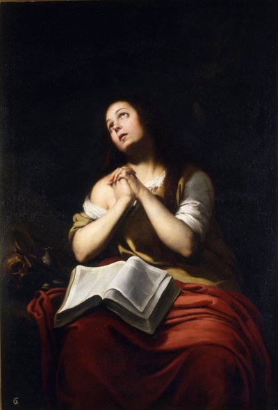 ""Marie Madeleine repentante"" (Skruszona Maria Magdalena) Obraz Bartolome Esteban Murillo (1617-1682) - vers 1650 - Olej na płótnie Dim 20x15 cm Real Academia de Bellas Artes de San Fernando, Madryt autorstwa Bartolomé Esteban Murillo
