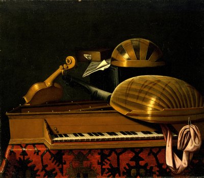 Martwa natura z instrumentami muzycznymi i książkami, połowa XVII wieku. autorstwa Bartolomeo Bettera