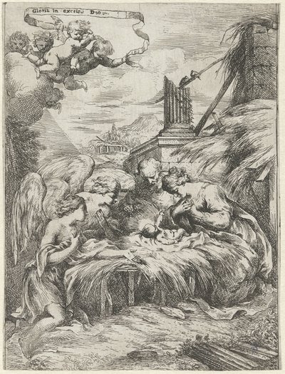 Adoracja Maryi, Józefa i Aniołów autorstwa Bartolomeo Biscaino