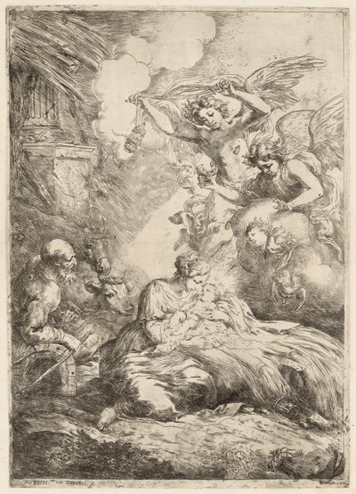 Święta Rodzina Adorowana przez Anioły Wielkie Boże Narodzenie, ok. 1930 r. 1655. autorstwa Bartolomeo Biscaino