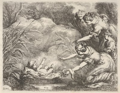 Odnalezienie Mojżesza uratowanego z Nilu przez służebnice faraonów daug..., 1650-57. autorstwa Bartolomeo Biscaino