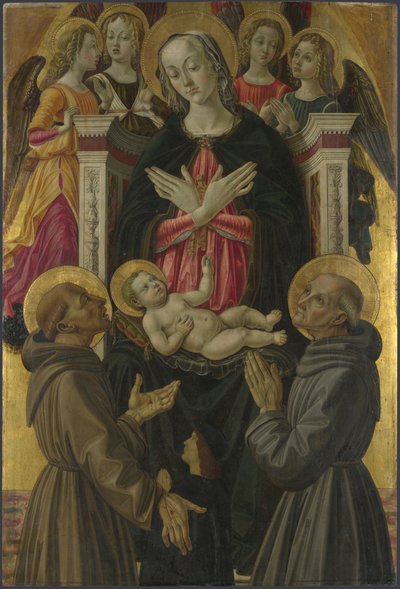 Matka Boska z Dzieciątkiem ze Świętymi, Aniołami i Dawcą z Ołtarza: Panna z Dzieciątkiem ze Świętymi, ok. 1475 autorstwa Bartolomeo Caporali