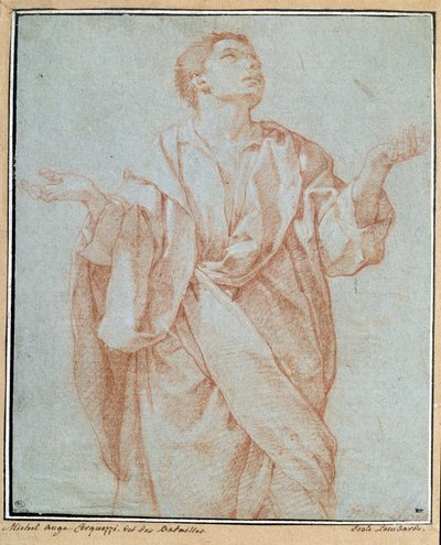 Mężczyzna udrapowany, ręce otwarte, oczy wzniesione ku niebu, głowa przekrzywiona Rysunek a la sanguine Bartolomeo Cesi (1556-1620) Wym. 0,28 x 0,23 m Paryż. Muzeum w Luwrze autorstwa Bartolomeo Cesi