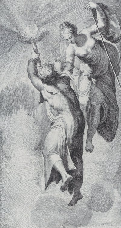 Minerwa asystująca Prometeuszowi w próbie wspięcia się na niebiosa, 1756. Twórcy: Bartolomeo Crivellari, Gabriel Söderling. autorstwa Bartolomeo Crivellari, Gabriel Söderling