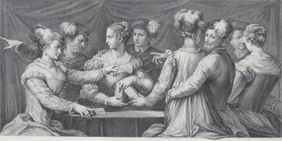 Grupa elegancko ubranych ludzi grających w karty, 1740-68 autorstwa Bartolomeo Crivellari