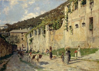 Wiejska droga z ludźmi i osłami autorstwa Bartolomeo Giuliano