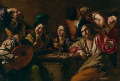 Impreza z alkoholem i muzyką autorstwa Bartolomeo Manfredi