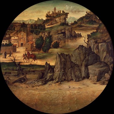Krajobraz z zamkami, koniec XV wieku. autorstwa Bartolomeo Montagna