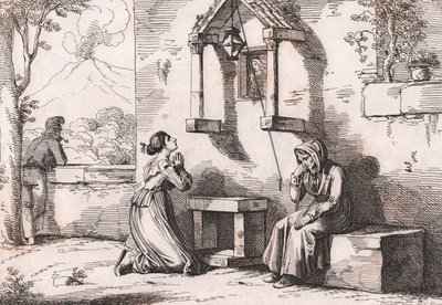 Córka modląca się do Madonny za chorą matkę, akwaforta Bartolomeo Pinelli (Rzym autorstwa Bartolomeo Pinelli