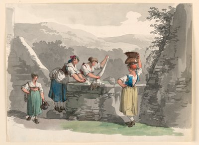 Rysunek, Pranie w górach w pobliżu Rzymu, 1807-08 autorstwa Bartolomeo Pinelli