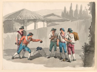 Rysunek, Gra w boccię, 1807-08 autorstwa Bartolomeo Pinelli