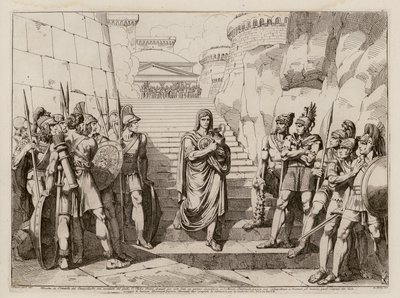 Gajusz Fabiusz Dorsuo mija Galów bez przeszkód w drodze na złożenie ofiary, 390 r. p.n.e. (akwaforta) autorstwa Bartolomeo Pinelli