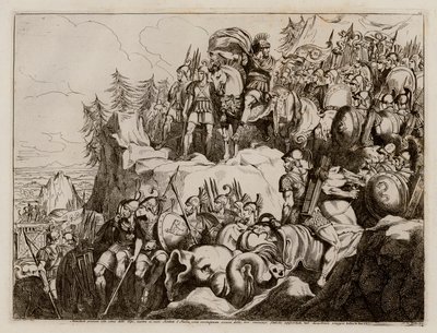 Hannibal przekraczający Alpy w Italii, 218 r. p.n.e. (akwaforta) autorstwa Bartolomeo Pinelli
