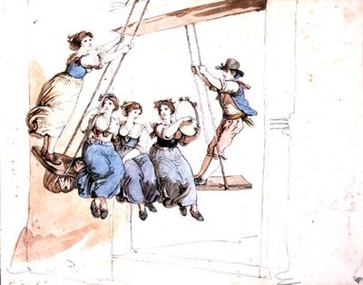 Na huśtawce (akwarela na ołówku na papierze) autorstwa Bartolomeo Pinelli