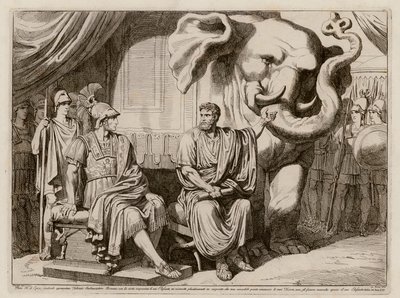 Pyrrus z Epiru i jego słoń (akwaforta) autorstwa Bartolomeo Pinelli