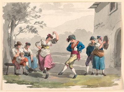 „Saltarello Romano”, tańczący chłopi w sąsiedztwie Rzymu autorstwa Bartolomeo Pinelli