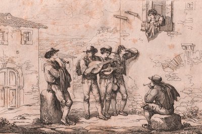 Serenada w Rzymie, akwaforta Bartolomeo Pinelli (Rzym autorstwa Bartolomeo Pinelli