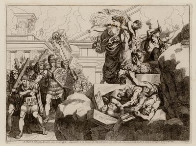 Samobójstwo żony Hasdrubala (akwaforta) autorstwa Bartolomeo Pinelli