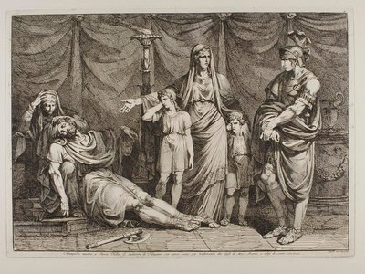 Tanaquilla pokazuje zwłoki Tarquinio Serviusowi Tulliusowi autorstwa Bartolomeo Pinelli