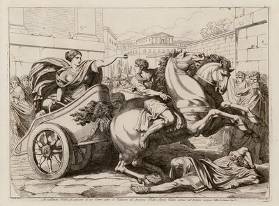 Tullia jadąca nad martwym ciałem ojca (akwaforta) autorstwa Bartolomeo Pinelli