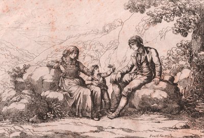 Dwóch mieszkańców z dzieckiem, Schiavi, Abruzzo, akwaforta Bartolomeo Pinelli (Rzym autorstwa Bartolomeo Pinelli