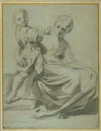 Matka i dziecko (czarna kreda z brązowym washem na carta azzurra) autorstwa Bartolomeo Schedoni