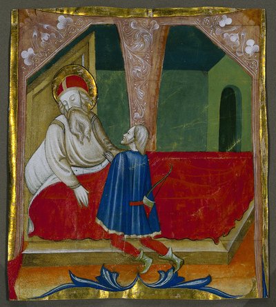 Inicjał T z księgi chóralnej z Izaakiem i Ezawem autorstwa Bartolomeo da Gallarate