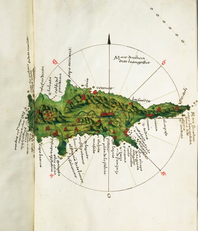 Mapa Cypru, ok. 1485 r. (pergamin) autorstwa Bartolomeo da li Sonetti