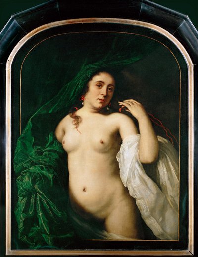 Naga kobieta podnosząca zasłonę (obraz na płótnie) autorstwa Bartolomeus van der Helst