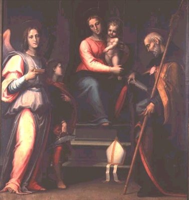 Madonna z Dzieciątkiem ze świętymi Augustynem, Tobiaszem i Archaniołem Rafałem autorstwa Bartolommeo Sogliani