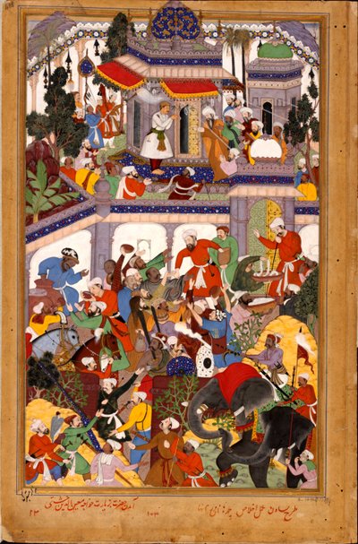 Akbar odwiedza sanktuarium Khwaj: Muin ad-Din Chishti w Ajmer, 1590 autorstwa Basawan